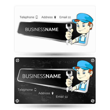 Business card for repair, the master with a wrench in his handのイラスト素材