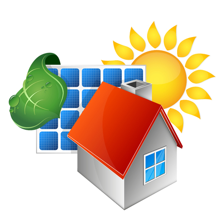 Electricity for home from the energy of the sun vector.のイラスト素材