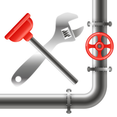 Water pipe repair and maintenance with toolsのイラスト素材
