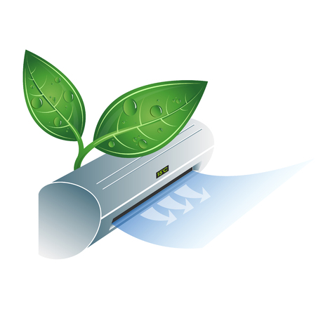 Air conditioning and green leaf illustrationのイラスト素材