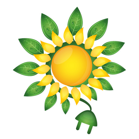 Sun and electric plug with green leavesのイラスト素材