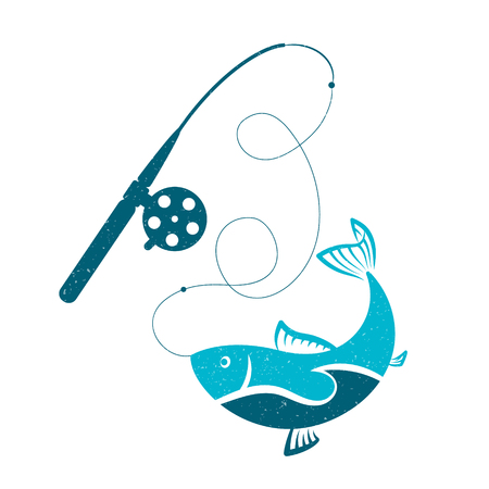 Fish on the hook fishing rod symbol for fishingのイラスト素材