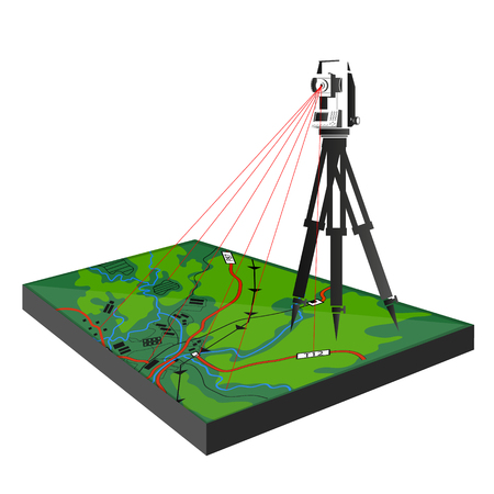 Geodetic survey in the field illustration for business.