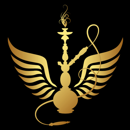 Golden hookah with wings symbol vectorのイラスト素材