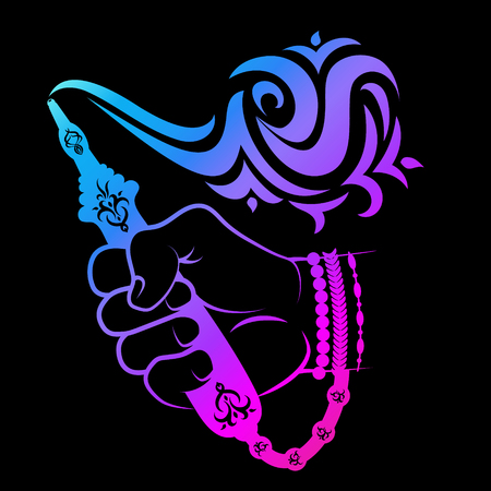 Hookah in hand color for relaxation isolated on black background.
