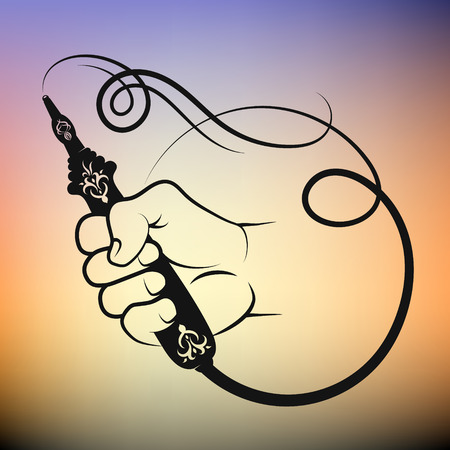 Hookah with smoke in hand symbol for smoking isolated on colorful background.のイラスト素材
