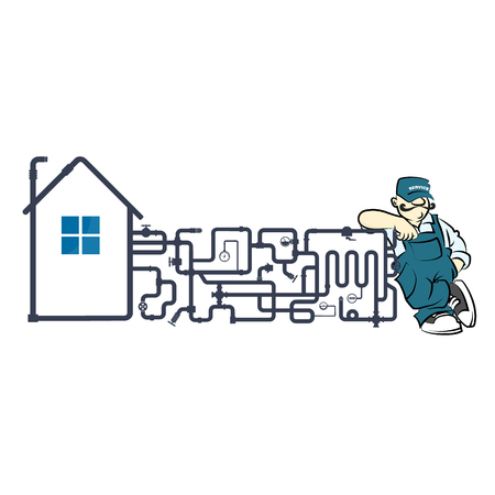 Plumber and piping system in house vectorのイラスト素材
