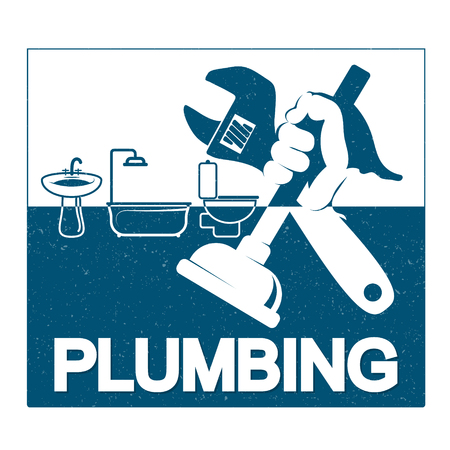 Plumbing repair wrench and plunger in handのイラスト素材