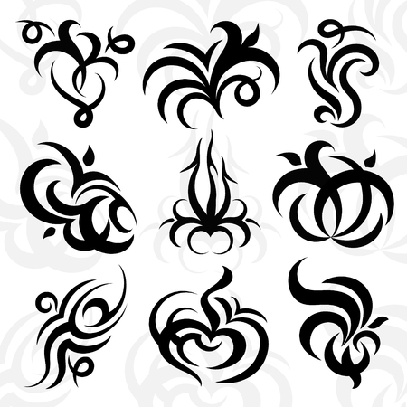 Set of flower ornaments silhouette vectorのイラスト素材