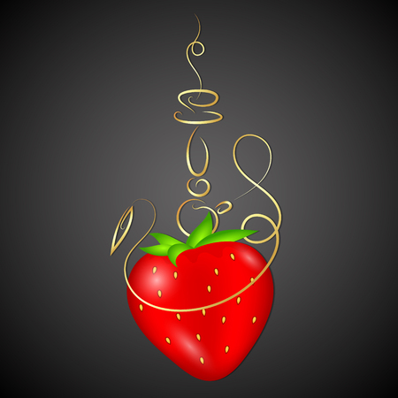 Golden hookah with strawberry vectorのイラスト素材