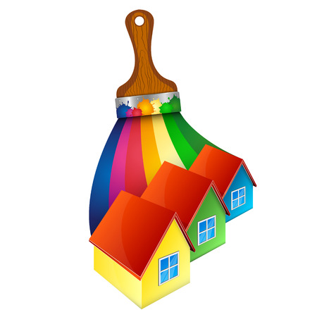 Brush with colored paint and house symbolのイラスト素材