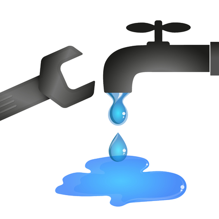 Drops of water from the faucet and a wrench to repair plumbingのイラスト素材