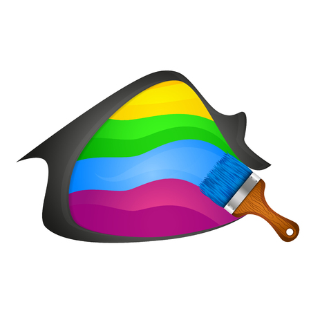 Painting a house with a brush symbol for businessのイラスト素材