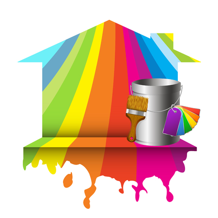 House silhouette and bucket with colored paint design Vector illustration.のイラスト素材