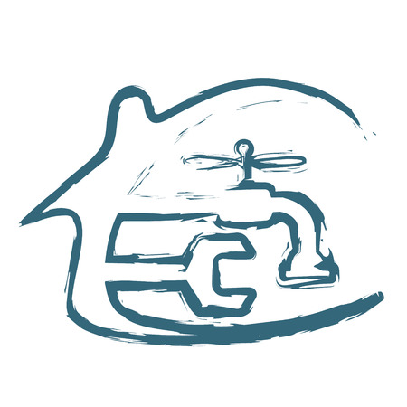 Plumbing in house repair with tool symbolのイラスト素材