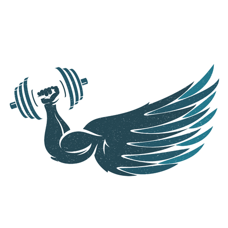 Hand with dumbbells and wing symbol for the gymのイラスト素材