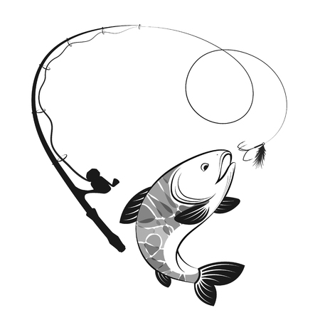Fish and fishing rod are silhouetted for fishingのイラスト素材
