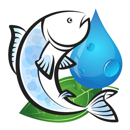 Fish with water drop and green leaf eco symbolのイラスト素材
