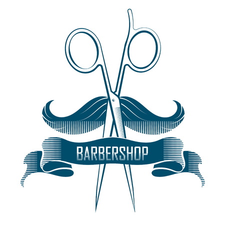 Scissors and mustache design for barbershop and hairdresserのイラスト素材