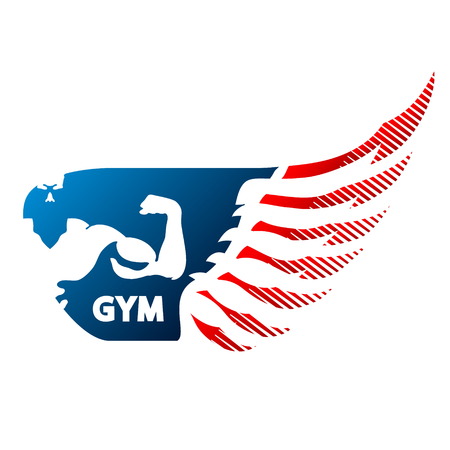 Bodybuilder and wing symbol for gym and fitnessのイラスト素材