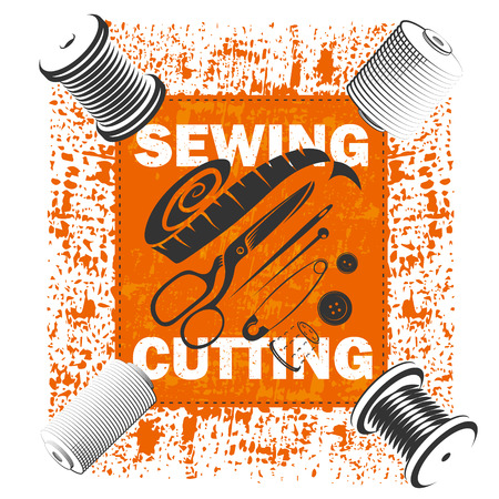 Sewing and cutting banner with a toolのイラスト素材
