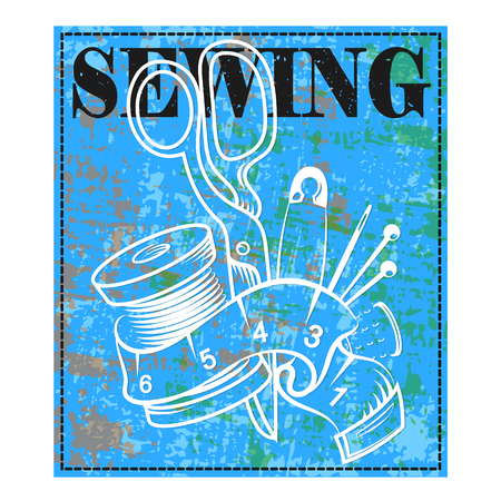Sewing and cutting a banner with a toolのイラスト素材