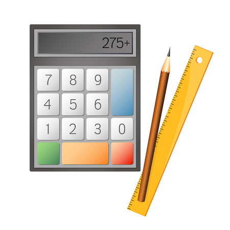 Calculator and pencil with rulerのイラスト素材