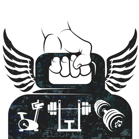 Kettlebell with wings in hand for the gymのイラスト素材