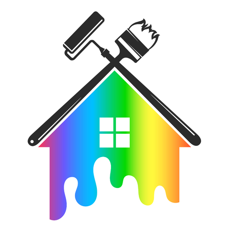 House silhouette painting brush and rollerのイラスト素材