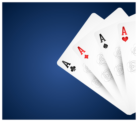 Playing cards four aces on blue backgroundのイラスト素材