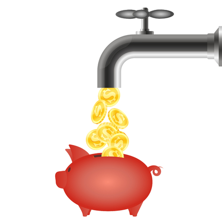From the tap gold coins fall into the piggy bankのイラスト素材