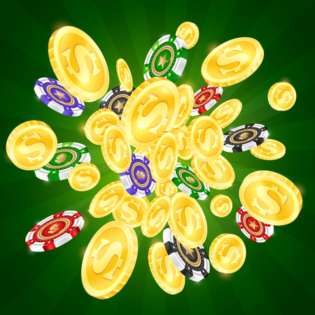 Lots of gold coins and colored casino chipsのイラスト素材
