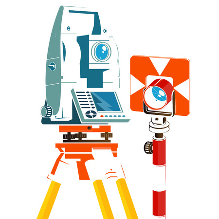 Tacheometer and geodetic reflector silhouette for businessのイラスト素材