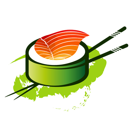 Rolls and sushi with fish meat and chopsticksのイラスト素材