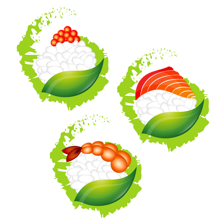 Sushi and rolls with seafood beautiful design setのイラスト素材