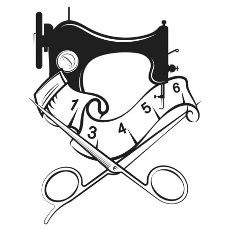 Sewing machine and scissorsのイラスト素材