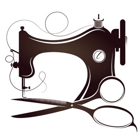Sewing machine and scissors silhouette for sewingのイラスト素材