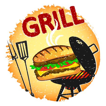 Roasted juicy burger on the grill for food bannerのイラスト素材