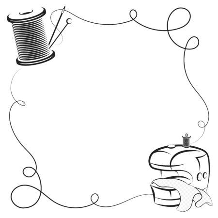 Electric sewing machine and thread reel silhouetteのイラスト素材