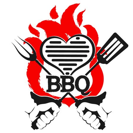 Grill heart and fork in handのイラスト素材