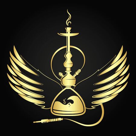 Golden hookah with wings and smoke symbolのイラスト素材