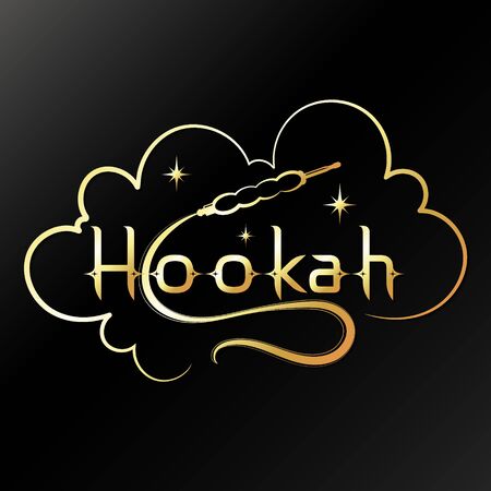 Golden hookah with smoke and stars