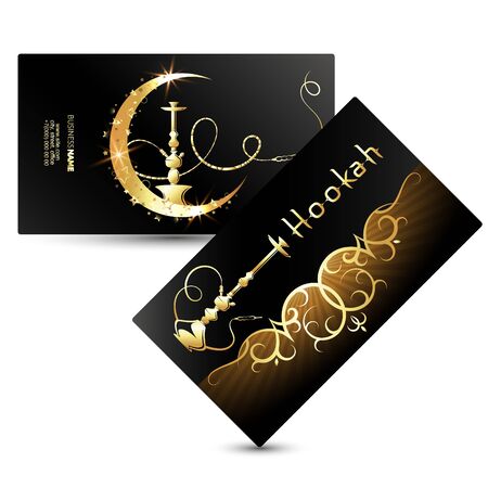 Golden hookah and shisha cafe business cardのイラスト素材