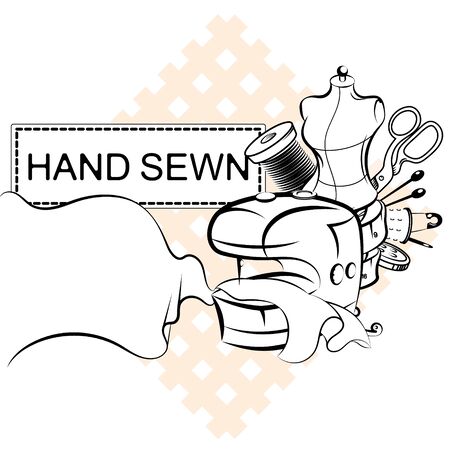 Electric sewing machine and accessories for hand sewingのイラスト素材