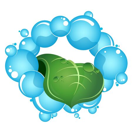 Green leaf and blue drops of water, bio water treatmentのイラスト素材
