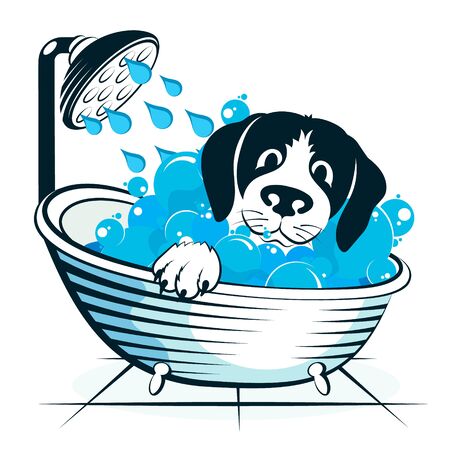 Dog taking a bath animal careのイラスト素材
