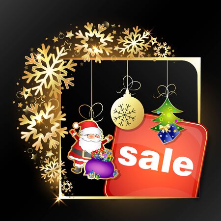 Holiday sale frame golden snowflakes christmas ball patternのイラスト素材
