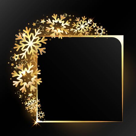 Golden snowflakes frame new year and christmas postcard wallpaperのイラスト素材