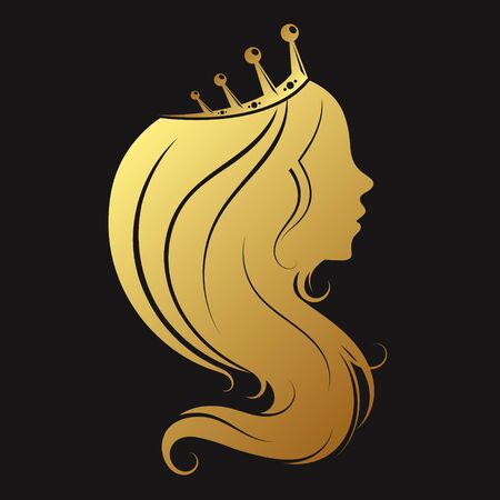 Silhouette of a girl with golden crown and a beautiful hairstyleのイラスト素材