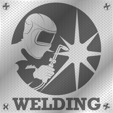 Welder with welding machine metal steel sheet symbolのイラスト素材